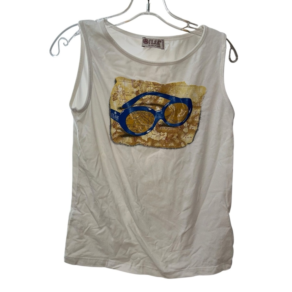 I’lasse Italy travel sunglasses print novelty short sleeved t shirt top M
